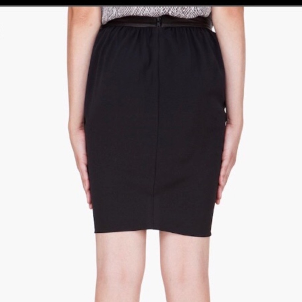NWT Alice + Olivia Leather Trim Silk Skirt Sz 4 Asymmetrical Classic - Picture 2 of 8